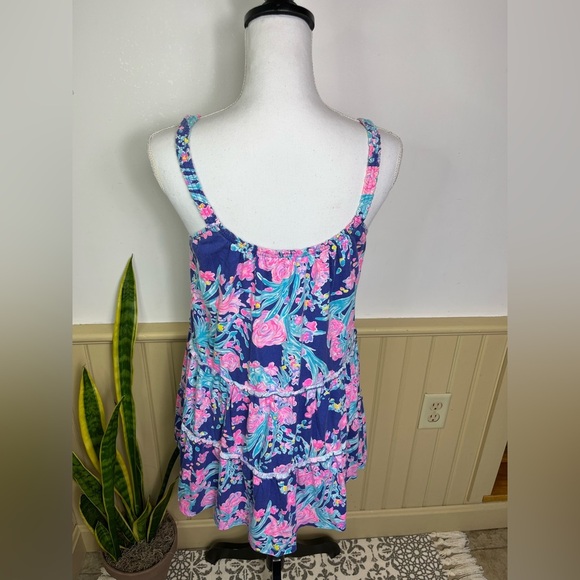 Lilly Pulitzer Floral Cotton Tiered Mini Dress S Bright Pink Blue Sundress - Picture 5 of 12